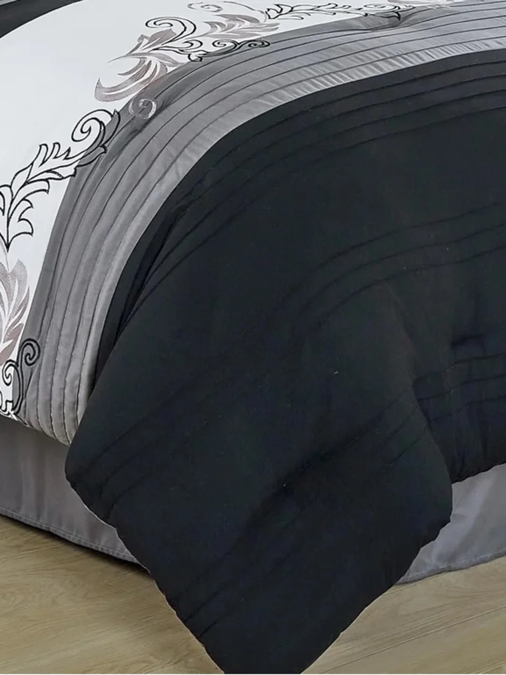 Gray and Black Embroidered Comforter Set - Brand: